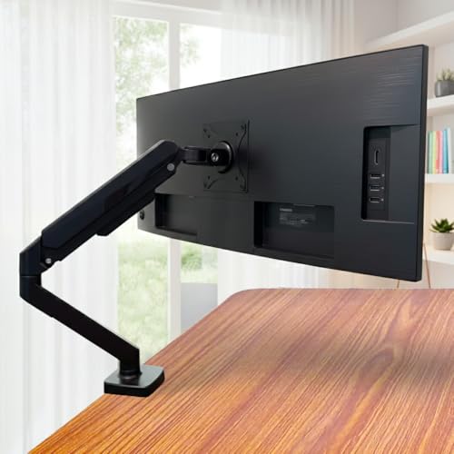 Image of Single Monitor Arm Gas Spring Stand - Aluminum Alloy & Steel| Fits 13 inch-30 inch Screens| 2-9KG Load Capacity| 1 Year Warranty| VESA Mount 75x75 /100x100 Compatible| Clamp & Grommet Installation - Black