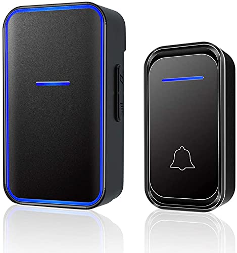 EZBEL Wireless Doorbell, Plug and Play Operating at 1000 Feet (300M) in Open Area with 38 Melodies, LED Flash and 4 Adjustable Volume Levels for Home, Office, Classroom(1 Receiver + 1 Button, Black)