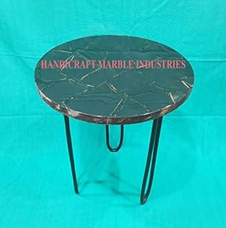 18" Inch Round Jet Black Natural Agate Coffee Table with Hair Pin Metal Base, Agate Table, Stone Coffee Table, Agate Table Top, Agate Round Coffee Table, Agate Side Table Home Decor