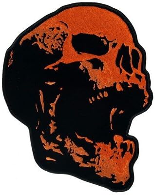 Human Skull Orange Laughing Embroidered Quality NEW Biker MC BACK Patch LRG-0364