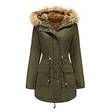 YFFUSHI Abrigo con capucha de piel sintética de las mujeres de manga larga chaqueta de forro polar forro de invierno parka ropa de abrigo, verde, 3XL