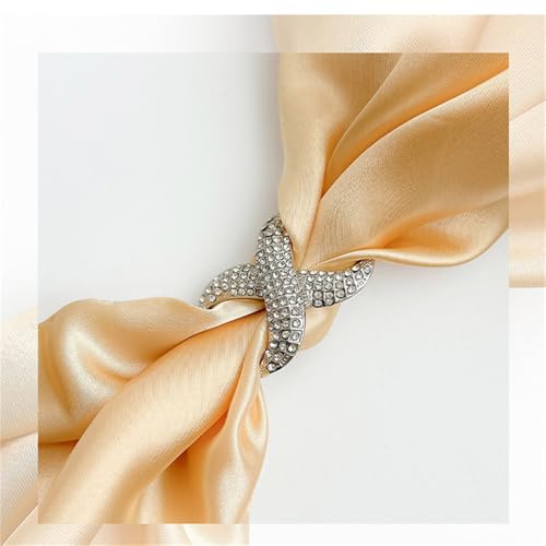 Image of Rhinestone Infinity Silk Scarf Ring Brooch for Women Fashion Crystal X Chain Shawl Scarves Buckle Clip Brooches Dainty Dress Accessories Wedding Birthday Jewelry Gift