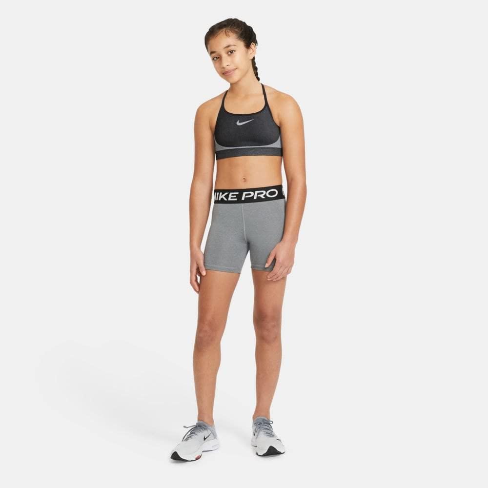 Nike Girl's Nikepro 3IN Short, Carbon Heather/White, Medium - Image 5