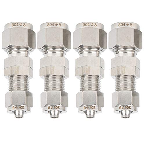 Sevenyou Accesorio de compresión, Conector de mamparo, protección Ambiental Acero Inoxidable 304 Conveniente Caja Fuerte para Pared y Tablero Manguera de conversión de Tubo(Ф8*5)