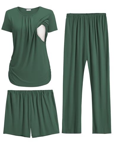 Image of Ekouaer Maternity Nursing Pajamas Set 3 Piece Postpartum Lounge Breastfeeding Pjs Pregnancy Shorts & Pants S-XXL
