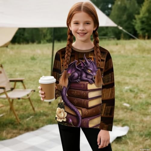 Image of WELLFLYHOM Long Sleeve T-Shirt for Boys Girls 3-16 Years Old Tee Tops Crewneck Pullover Shirts Fall Outfits