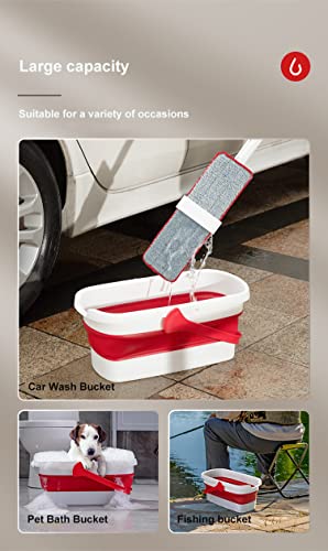 Xifando Collapsible Bucket 12L/3.2 Gallon-Mop Bucket With Handle,Storage Bucket For Picnic, Camping, Rv,Fishing, Foldable Water Bucket For Washing (Grey+White) #TOP5