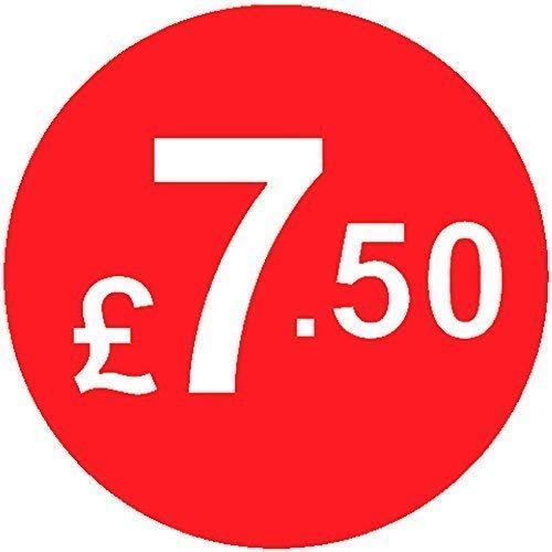 Pack of 500-20mm Price Stickers/Labels - Choose from 10p to £95 - Bright Red - Many Prices to Choose from (£7.50 - Red) — image 1