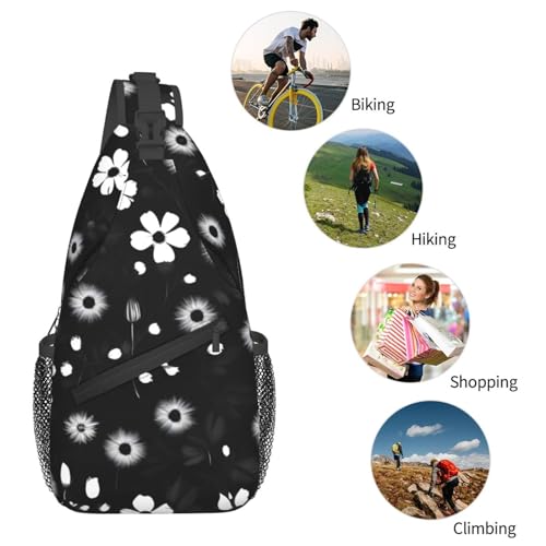 Mochila bandolera MyPiky con estampado floral blanco y negro miniatura 6