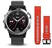 Produktbild Garmin Fenix 5 - Multisport watch with HR and GPS, 47 mm, Silver pack 2 straps (Black and red)