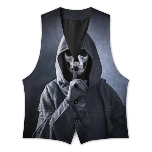 Grim Reaper Showing Hush Sign Men's Suit Vest Slim Fit V-Ncek Waistcoat Business Casual Vest3