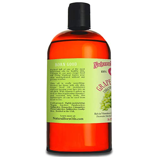 Natural Born Oils Grape Seed Oil. 16Oz. 100% Pure And Natural, Cold-Pressed, Organic, Moisturizer For Skin And Hair #TOP1