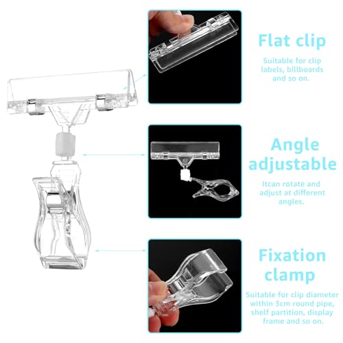 APACALI 50 Stück Kunststoff Drehbare Schilderhalter, Preisschilder Halter, Preisschild Clip, Display Clip Halter, Merchandise Schild Clip, Kunststoff Preisschilder Obst Drehbar