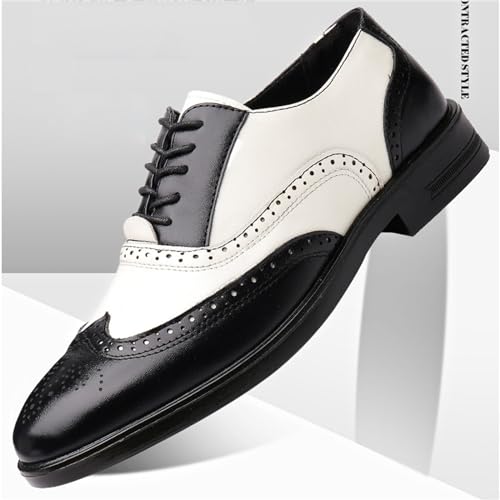 Mens Multicolor Leather Lace Up Brogues Dress Oxford Shoes Retro Two Tone Wingtip Carving Prom Derby Shoes Pointed Toe Business Formal Shoes4