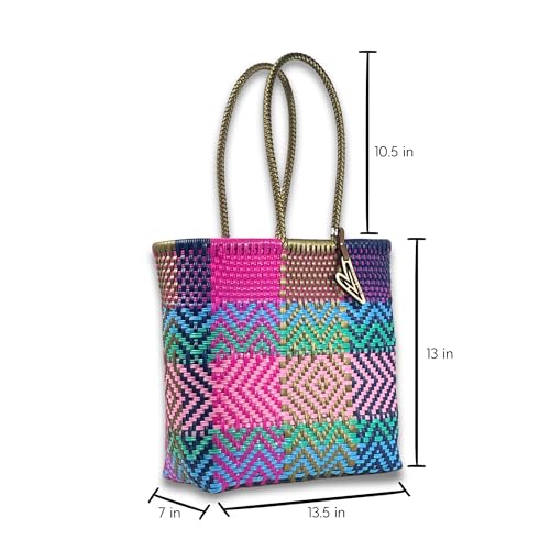 Image of MARIA VICTORIA Women's Handcrafted Plastic Tote Bag Medium Size, Waterproof, Stylish Design, Ideal for Spring, Summer Use, Versatile for Daily Activities, Travel, Gift-Ready, Coastal Medium