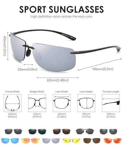 Image of JIM HALO Sport Sunglasses Men Womens TR90 Rimless for Driving Running Golf | Polarized /Non polarized,Lightweight,17g /0.6oz,Rectangle,Wrap Around,Cycling,Fishing,Outdoor Activities