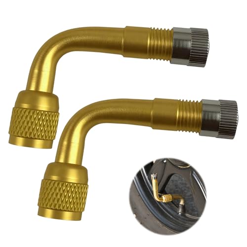 tiyiyok 2 Piezas Extensión de Válvula de 90 Grados, Adaptador Valvula de Cobre Premium para Válvula de Neumático, Adaptador Valvula Bicicleta, Compatible con Coche, Moto, Bicicleta y Scooter