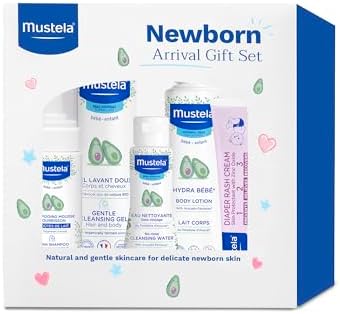 Mustela Newborn Arrival Gift Set, Baby Bath Time and Skin Care Essentials, 5 Items