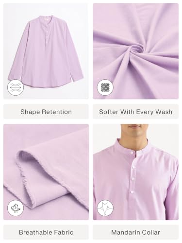 Image of SAADAA Men's Short Kurta - Linen Cotton Blend, Airy Fabric, Regular Fit, Mandarin Collar, Solid Color - Casual, Festive & Ethnic Wear
