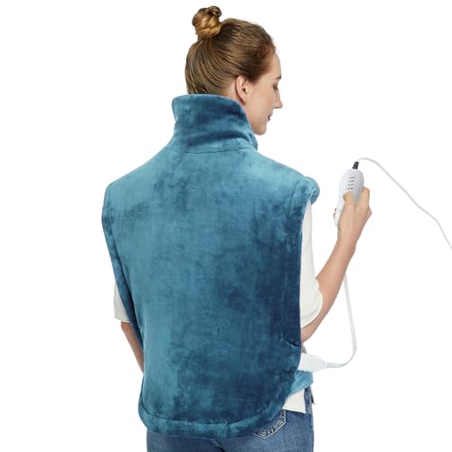 CAROMIO Heating Pad for Back Pain Relief, Neck and Shoulders Electric Heating Pads Large Size, Weighted Full Body Back Heat Pad with Auto Shut Off, Fast Heating and 4 Heat Settings (Teal, 33"x22")