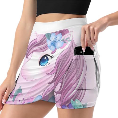 Jupe de tennis femme originale motif féerique avec short de sport et poche intégrés
