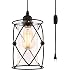 Creatgeek Plug-In Modern Industrial Glass Pendant Light with 16.4'（Ft）Cord and In-Line On/Off Dimmer Switch,Black Finish Cylinder Style