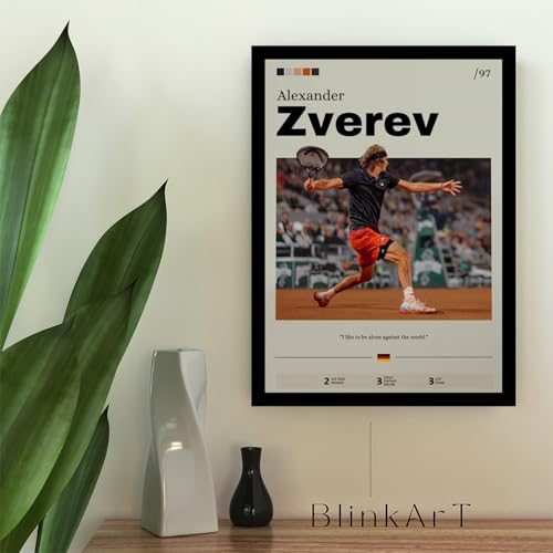 Image of BLINKART Alexander Zverev | Tennis Player | Synthetic Wood Photo Framed Wall Hanging Poster Room & Office Bedroom Living Boys And Girl Room Home Wall Hanging | 13x10 Inches