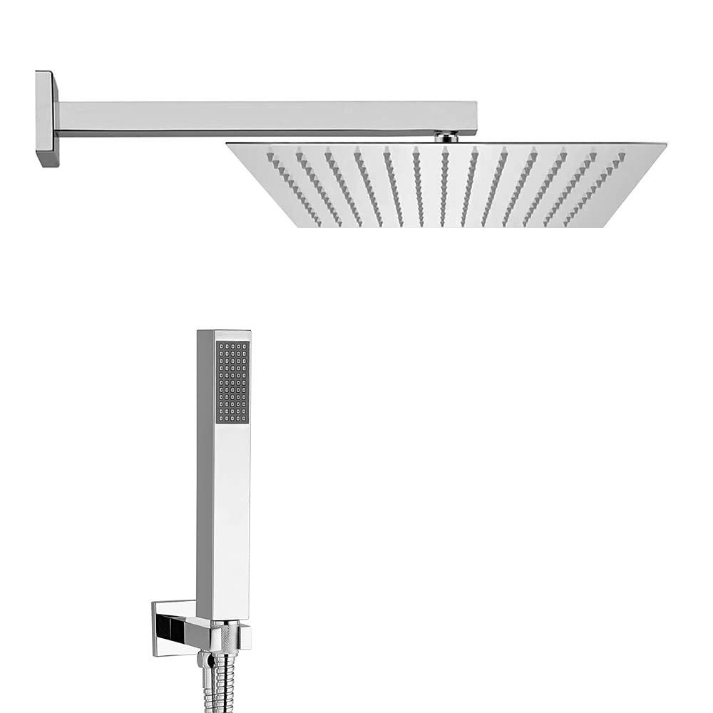 Inbagno Sistema Doccia con soffione Quadrato Ultrasottile, Completo di doccetta, Presa d’Acqua con Supporto e Flessibile