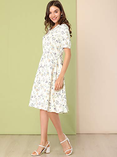 Image of Allegra K Women's Vintage Peter Pan Collar High Waist Flowy Midi Puff Sleeve Floral Dress