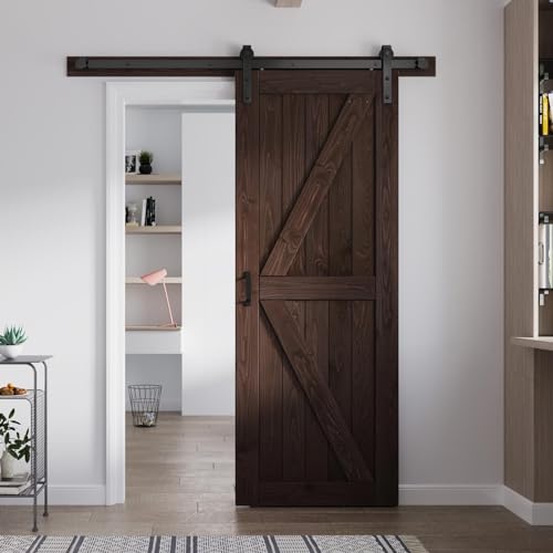 Image of FREDBECK 32 x 80 Brown Wood Barn Door with Hardware Included,K-Frame,Coffee