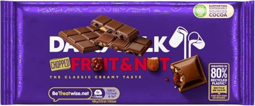 Cadbery Dery Milk Fruit & Nut Bar, Classic Chocolate Delight, 180 g (Pack of 1)