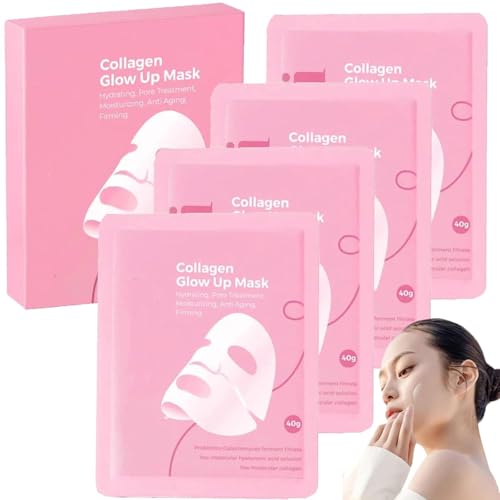 Kicikol Bio Collagen Face Mask Overnight, Korean Collagen Glow up FaceMask 2.0, Instant Firm for Wrinkle Reduction and Pore Minimization - Glow like Glass Skin (1 Pack 4 Piece)