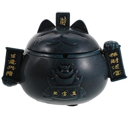 Cendrier céramique Maneki Neko bleu avec couvercle anti-vent pour maison - 2