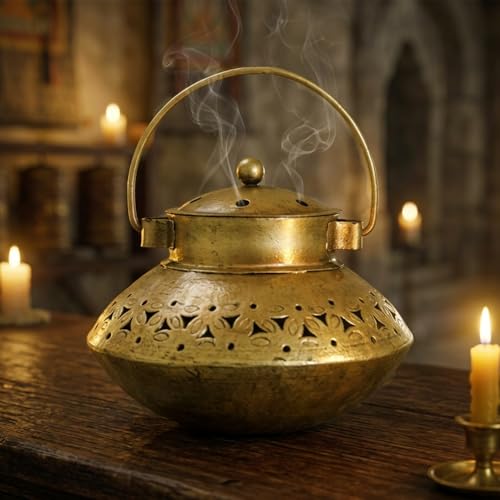Image of Metal Brass Small Size 6 Inch Only Degchi Dhoop Burner | Wall Hanging Home Decor Incense Holder | Dhunuchi Dhoop Pot | Table Top Decor Tea Light Candle Holder | Diwali Decoration Item