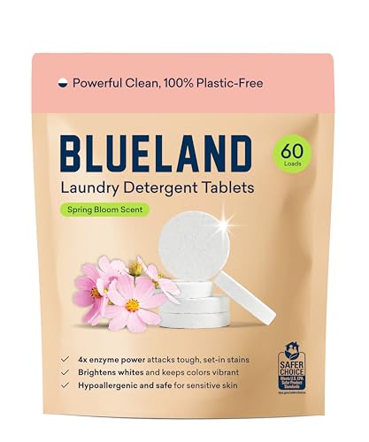 BLUELAND Laundry Detergent Tablets, 60 Count, Spring Bloom Scent, Plastic-Free Eco-Friendly Pods,...