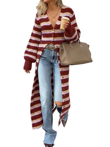 Image of Saodimallsu Womens Long Duster Cardigans Button Down Maxi Sweater Dress