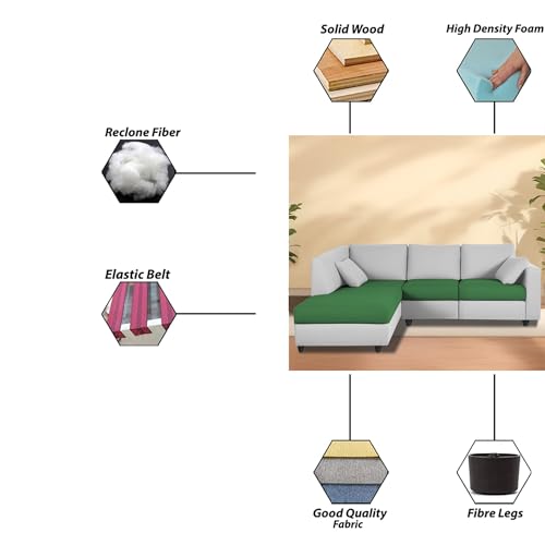 Image of Florian LHS 4 Seater L Shape Sofa Set for Living Room (Green Grey Fabric) Premium Fabric Sofa