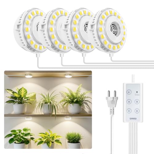 SANSI Lámpara de Cultivo Plantas 20W(150W eq.), On/Off Independiente | 2 Cabezas, Espectro Completo, Luces de Crecimiento Plantas, Adhesivo,Temporizador 4/8/12H, para Plantas de Interior