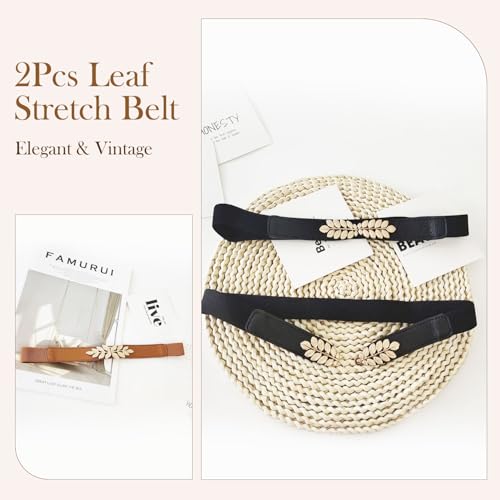 Image of BendJoy 2Pcs Elastic Waist Belt for Women, Vintage Design Belt for Women, Stylish Women Belts for Jeans and Dress