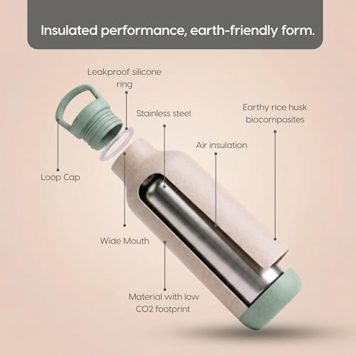 Image of Eha Earth Friendly Eco Spring Water Bottle for Office & Schools | Stainless Steel Water Bottle for Kids and Adults Made with Rice Husk | Leakproof |1 Unit, 900 ml | Celeste