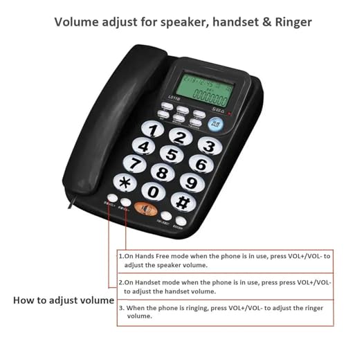 Téléphone fixe filaire à grand écran avec identification de l'appelant entrant
