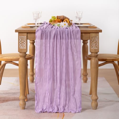 Image of MLMC 6 Pack Lilac Purple Table Runner 10ft Lavender Cheesecloth Table Runner Rustic Gauze Cheese Cloth Summer Centerpiece Decor 65x120 Inches for Bridal Shower Birthday Wedding Decor