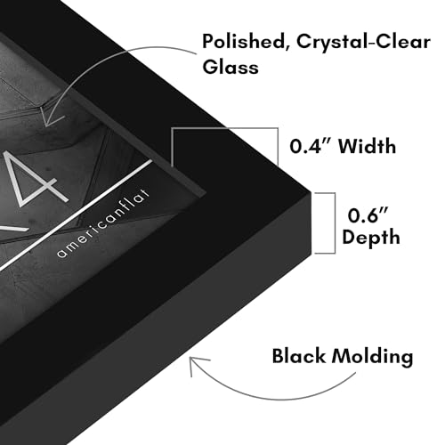 Americanflat 3x4 Picture Frame with Polished Crystal-Clear Glass - Streamline Collection - Thin Border Photo Frame for Tabletop Display - Easel Stand Included - Black