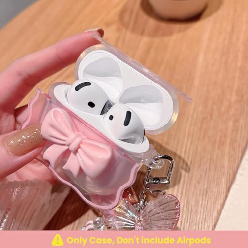 Image of ZORBES Compatible with AirPods 4 case, Silicone Earbud Charging Case Cover for Apple AirPods 4, Sweetly Stylish Pink Bow Charm Earbud Case Cover with Butterfly Charm Floral Chain Lanyard