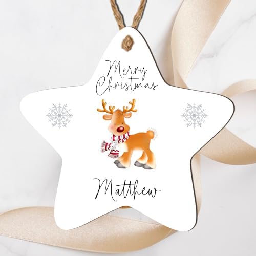 Personalised 'Merry Christmas' Tree Bauble - 8 Designs to Choose from - Custom Name Decorations - Holiday Keepsakes - Gift for Kids, Adults, and Grandparents (Reindeer Design)