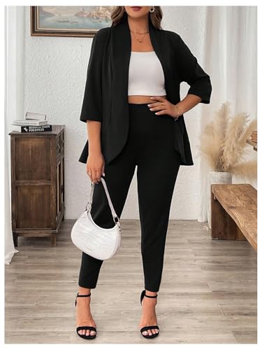 Stylish SOLY HUX Plus Size 2 Piece Outfit: Chic Black Blazer & Tapered Pants Set in 3X-Large - Image 6