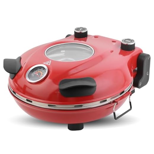 Klaif Elektrischer Pizzabäcker, 420 ℃, 1200 Watt, 5 separate Temperaturstufen, flammenbeständige Steinplatte 1200W 31 cm, rot