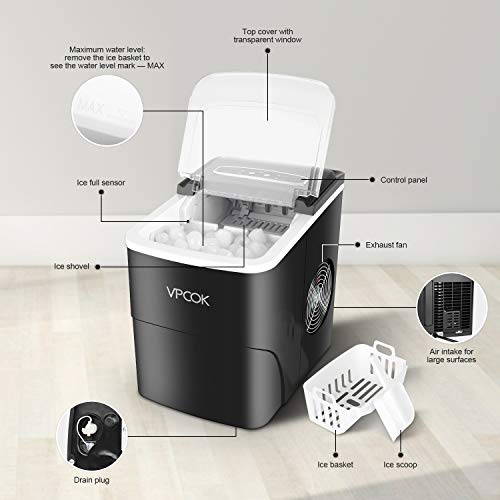 Foto von VPCOK Eiswürfelmaschine/12kg Eiswürfel/6-13Minuten Produktionszeit/Leise/Runder Eiswürfel/Infrarotsensor/Einfache Bedienung Ice Maker (MEHRWEG)
