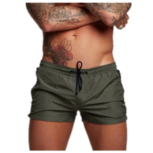 Andiwa Pantalones cortos deportivos ligeros para hombre con bolsillo elástico para entrenamiento de culturismo (L, verde militar) Cover