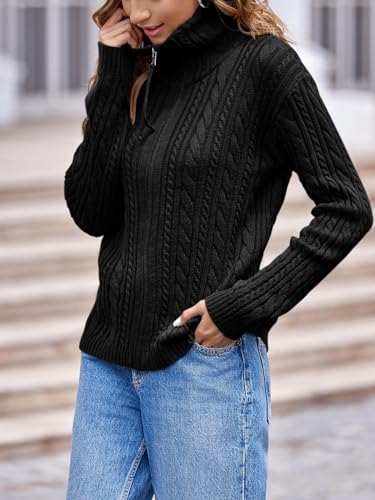 Saodimallsu Womens Cable Knit Cardigan Zip Up Collared Long Sleeve Vintage Sweater Loose Open Front Coats4